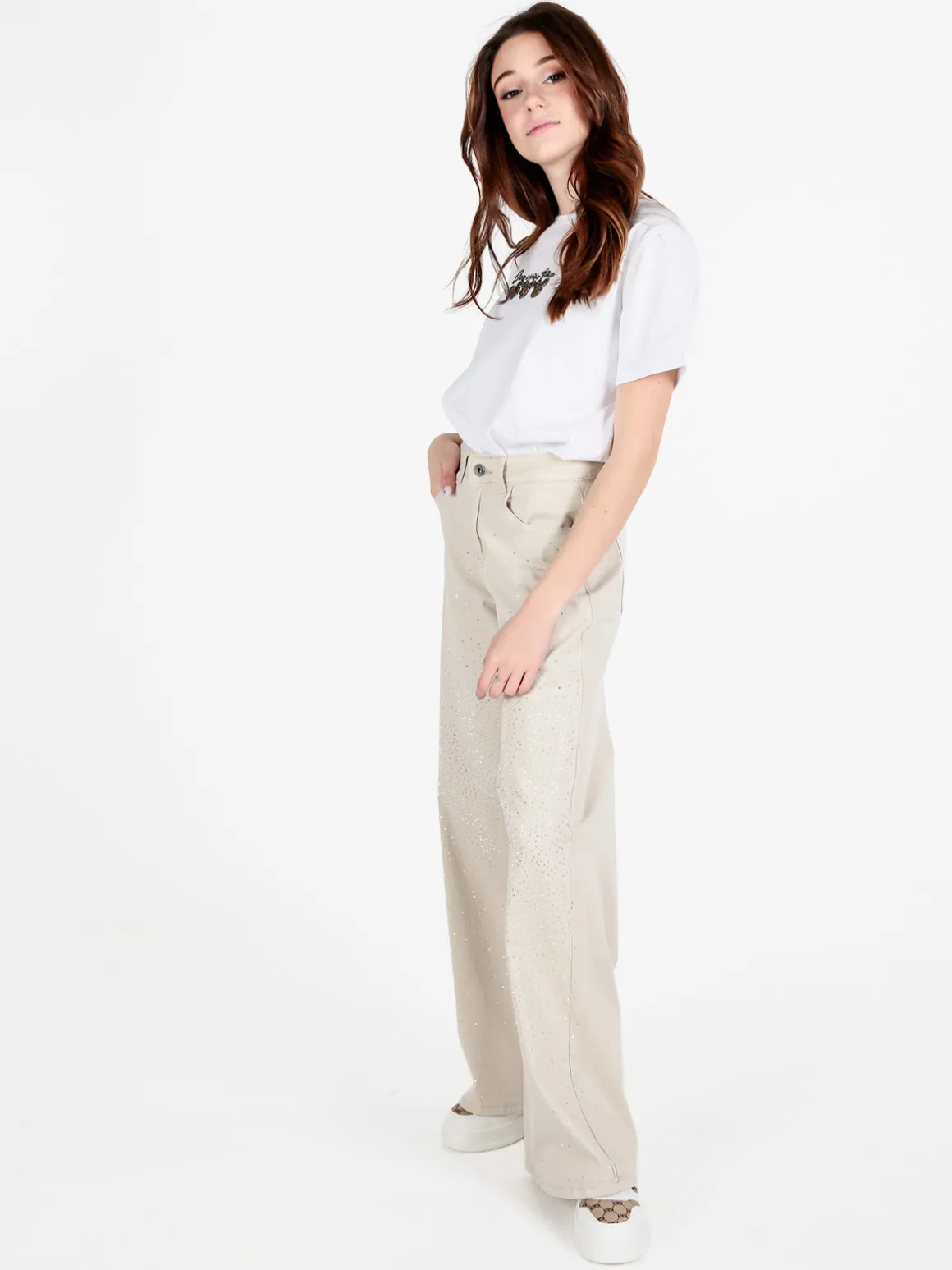Solada T-shirt donna oversize in cotone con strass