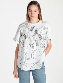 Solada T-shirt donna oversize con stampa disegni e strass