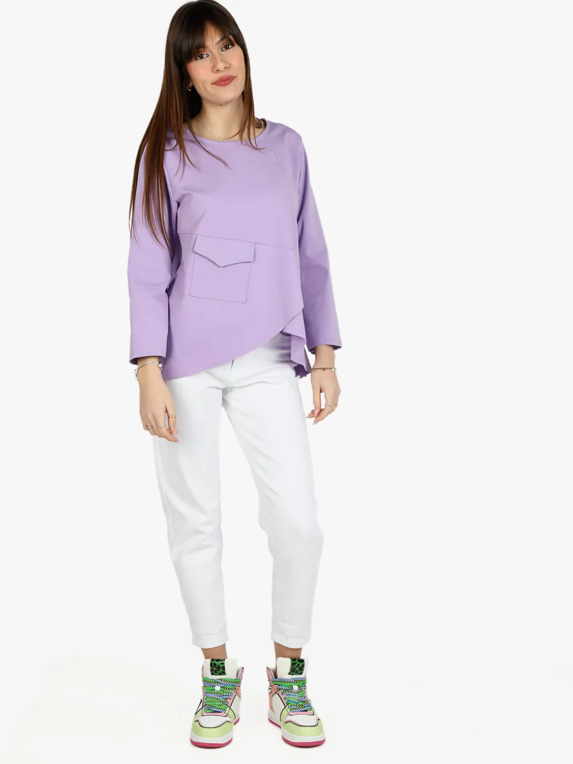 Solada T-shirt donna oversize con taschino