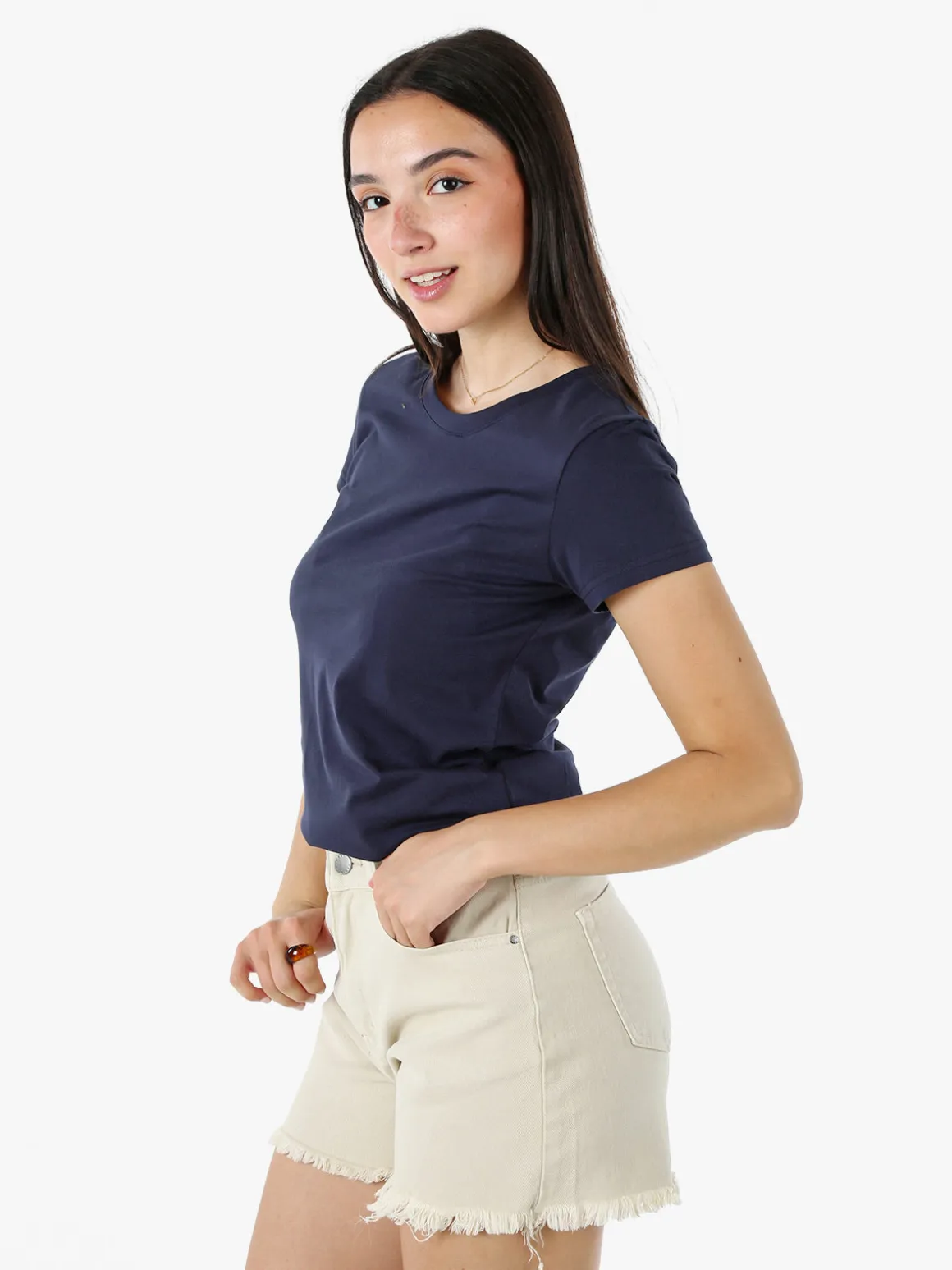 Solada T-shirt girocollo da donna in cotone - blu scuro