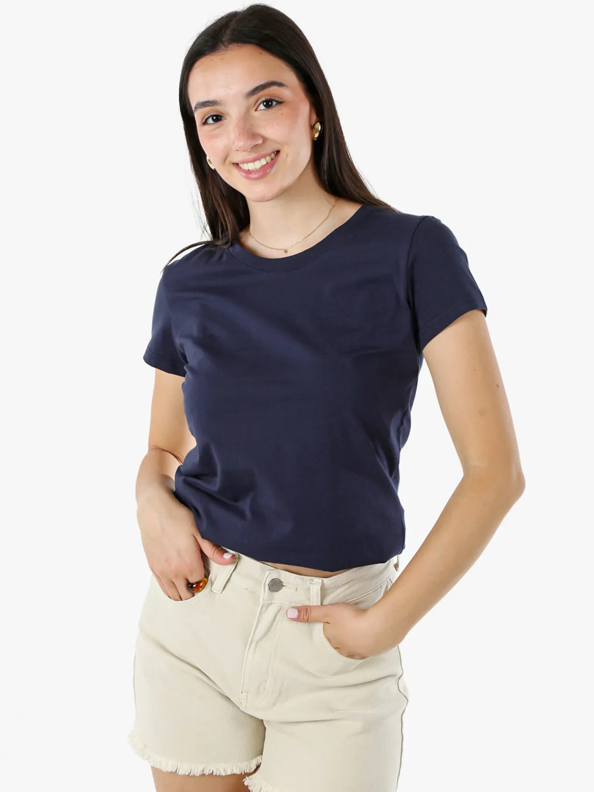 Solada T-shirt girocollo da donna in cotone - blu scuro