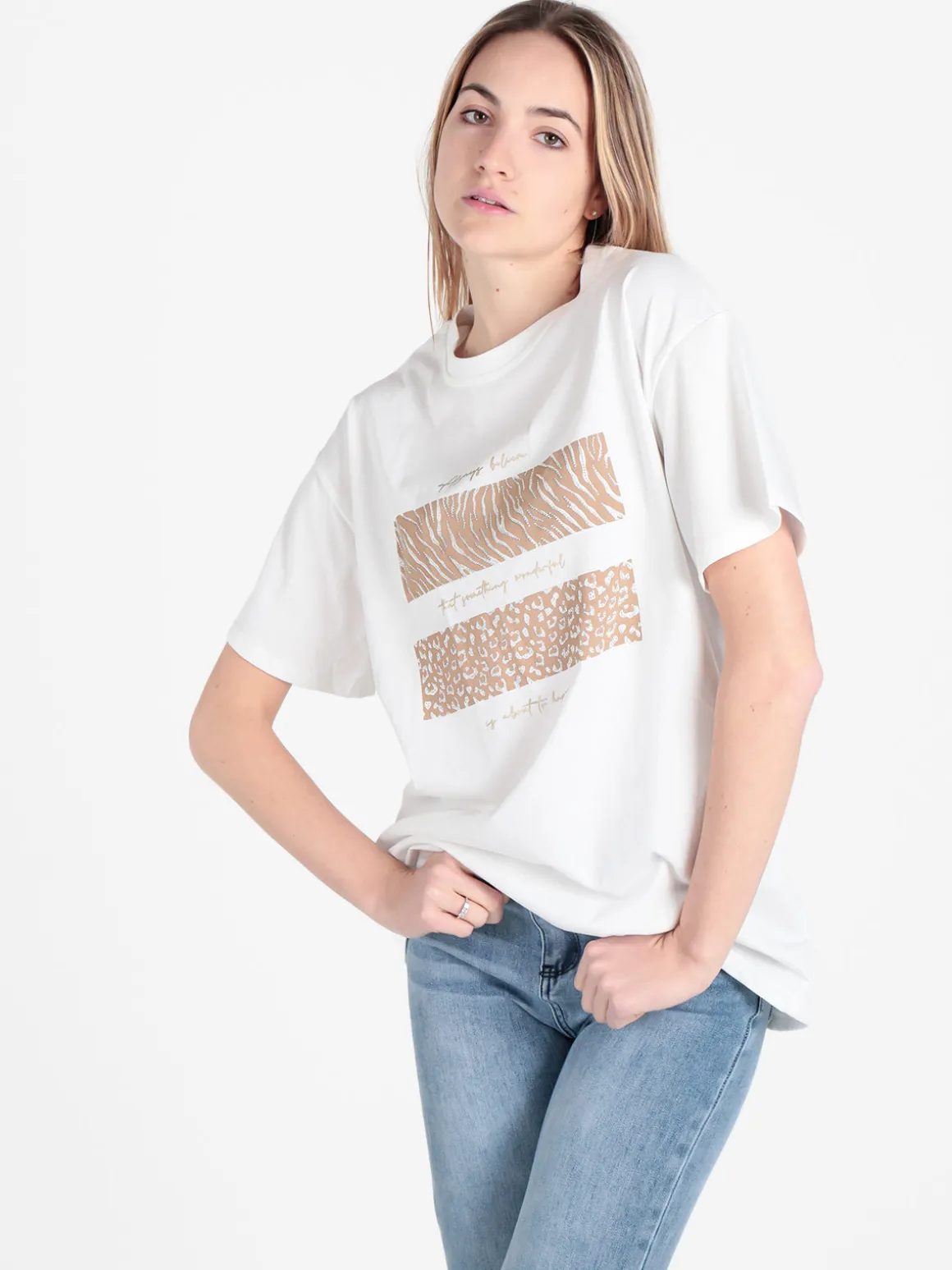 Solada T-shirt girocollo da donna con stampa e dettagli strass