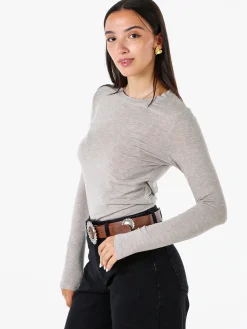 Solada T-shirt girocollo da donna a maniche lunghe - sabbia