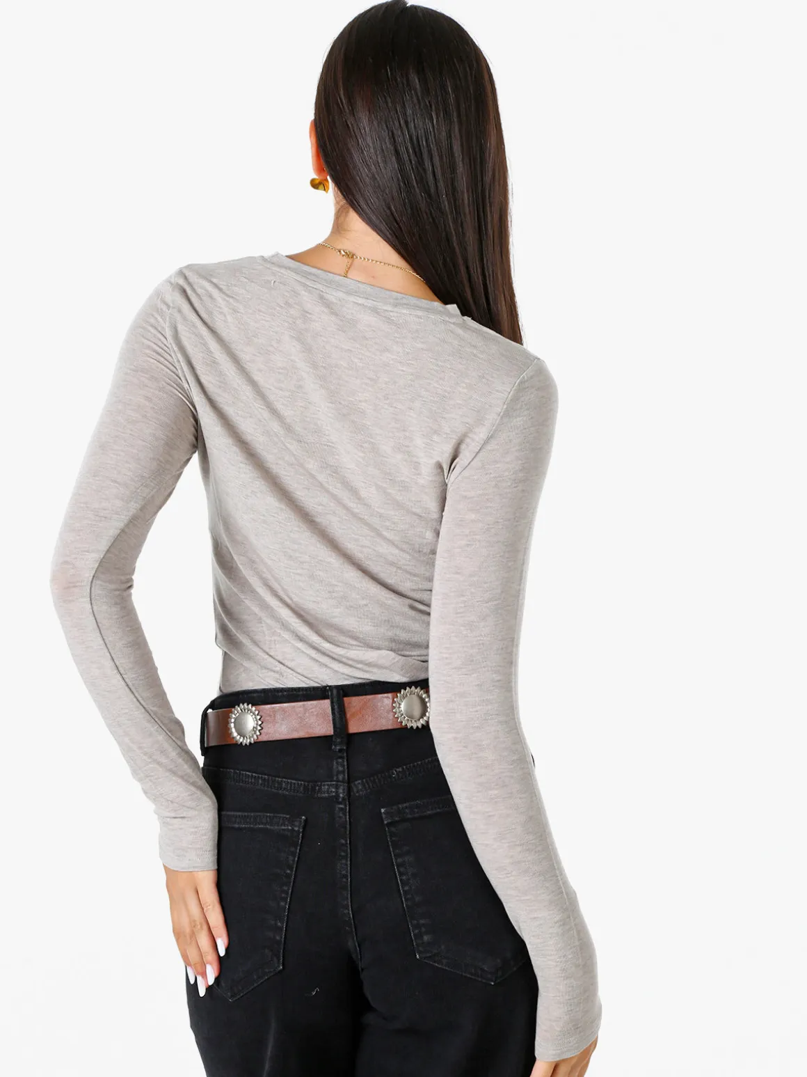 Solada T-shirt girocollo da donna a maniche lunghe - sabbia