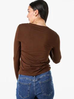Solada T-shirt girocollo da donna a maniche lunghe - moro