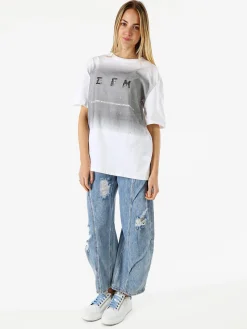 Solada T-shirt oversize da donna con lustrini e microborchie - bianco