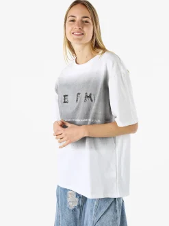 Solada T-shirt oversize da donna con lustrini e microborchie - bianco