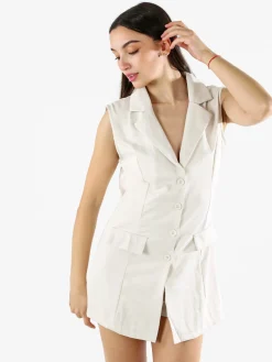Solada Tuta corta a gilet da donna con schiena scoperta - beige