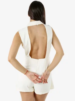 Solada Tuta corta a gilet da donna con schiena scoperta - panna