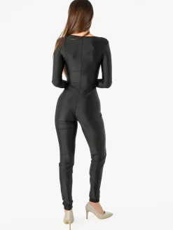 Solada Tuta jumpsuit da donna a maniche lunghe con scollo a V - nero