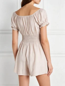Solada Tuta jumpsuite corta da donna con scollo a barca - beige