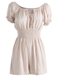 Solada Tuta jumpsuite corta da donna con scollo a barca - beige