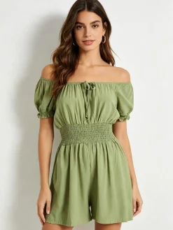 Solada Tuta jumpsuite corta da donna con scollo a barca - verde