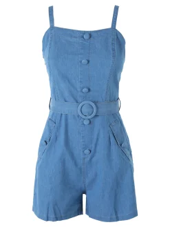 Solada Tuta jumpsuite da donna in jeans con cintura - blu
