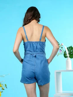 Solada Tuta jumpsuite da donna in jeans con cintura - blu