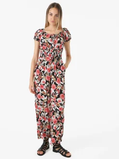 Solada Tuta jumpsuite da donna con stampa floreale e maniche corte - nero