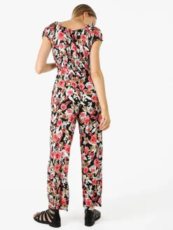 Solada Tuta jumpsuite da donna con stampa floreale e maniche corte - nero