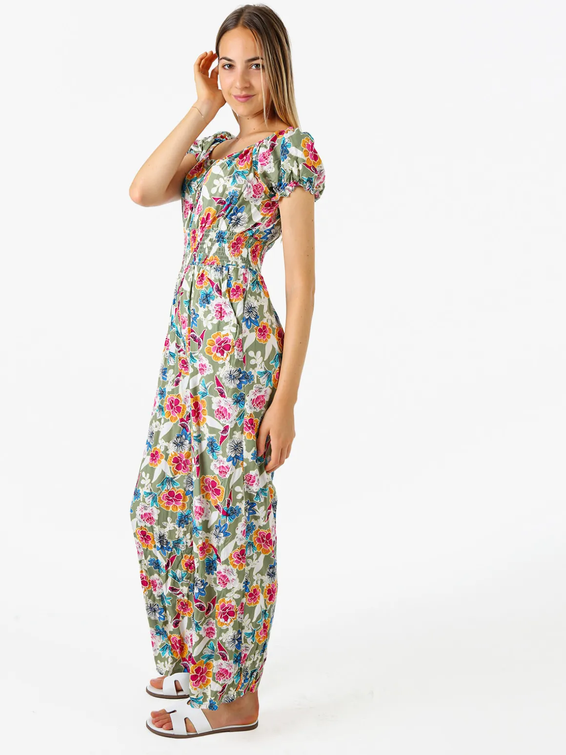 Solada Tuta jumpsuite da donna con stampa floreale e maniche corte - verde