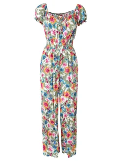 Solada Tuta jumpsuite da donna con stampa floreale e maniche corte - verde