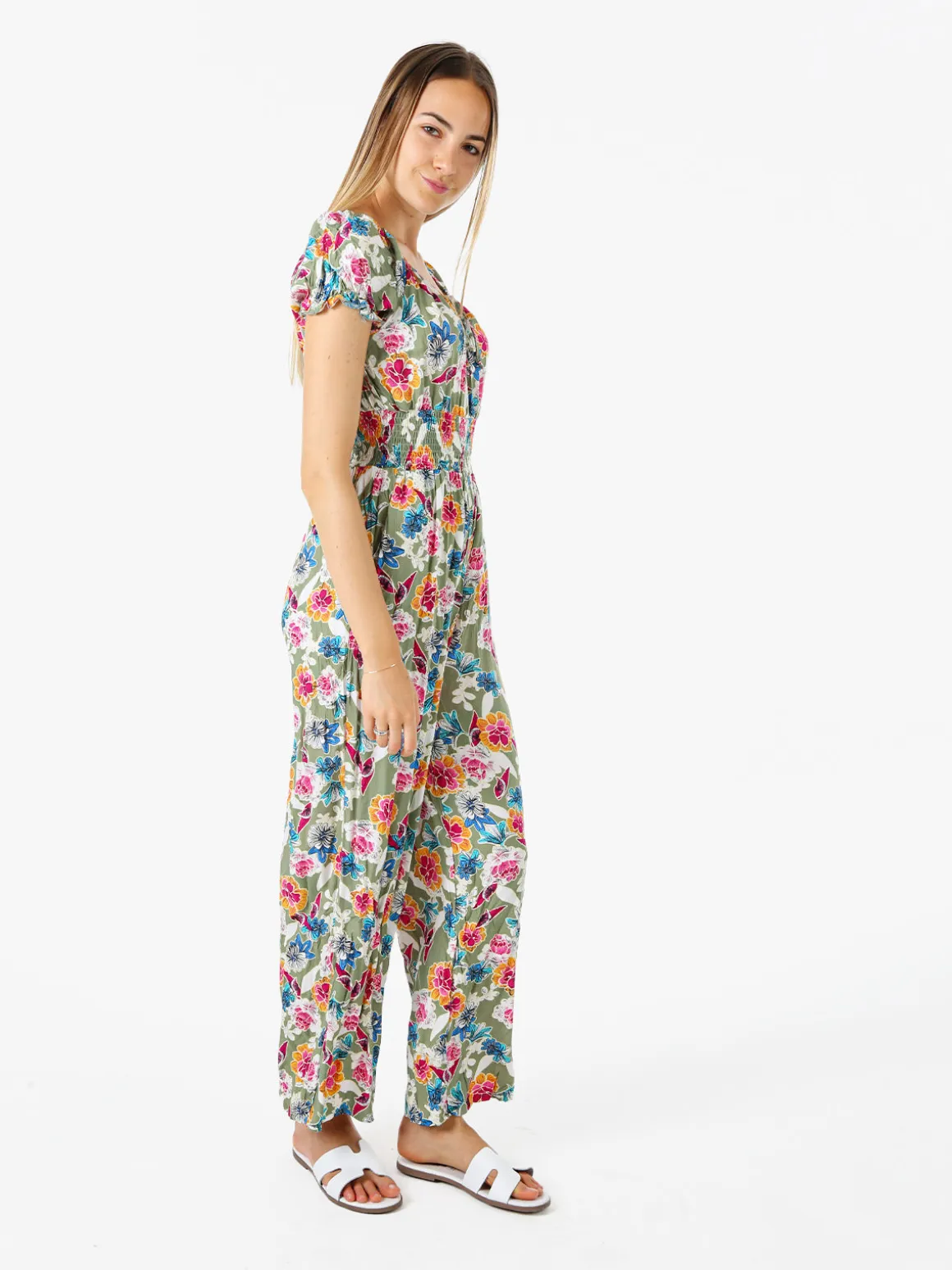 Solada Tuta jumpsuite da donna con stampa floreale e maniche corte - verde