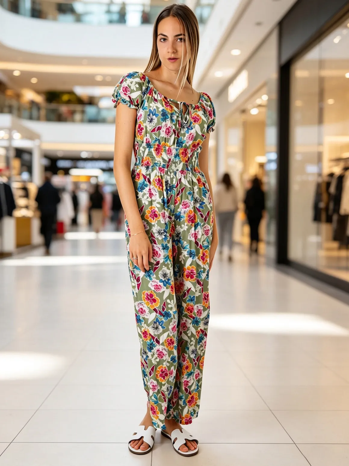 Solada Tuta jumpsuite da donna con stampa floreale e maniche corte - verde