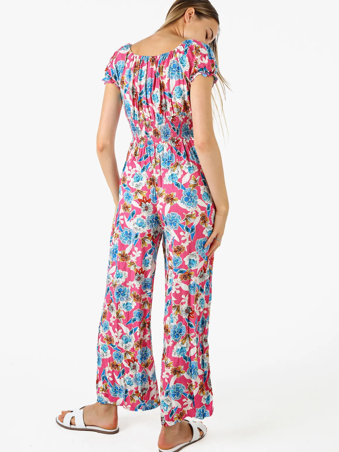 Solada Tuta jumpsuite da donna con stampa floreale e maniche corte - rosa