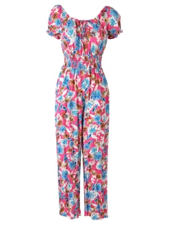Solada Tuta jumpsuite da donna con stampa floreale e maniche corte - rosa