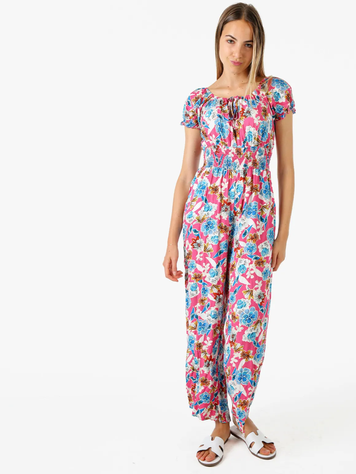 Solada Tuta jumpsuite da donna con stampa floreale e maniche corte - rosa