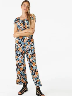 Solada Tuta jumpsuite da donna con stampa floreale e maniche corte - blu scuro