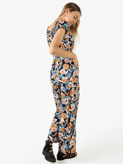 Solada Tuta jumpsuite da donna con stampa floreale e maniche corte - blu scuro