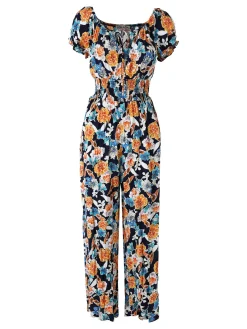Solada Tuta jumpsuite da donna con stampa floreale e maniche corte - blu scuro
