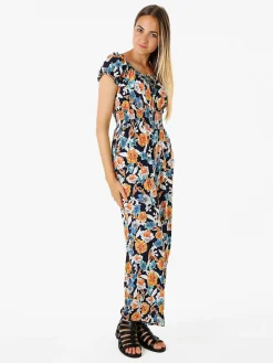 Solada Tuta jumpsuite da donna con stampa floreale e maniche corte - blu scuro
