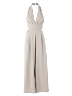 Solada Tuta jumpsuite da donna con coppe imbottite e allacciatura al collo - fango