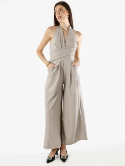 Solada Tuta jumpsuite da donna con coppe imbottite e allacciatura al collo - fango