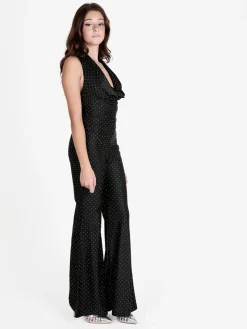 Solada Tuta jumpsuite elegante da donna con strass e scollo a cascata