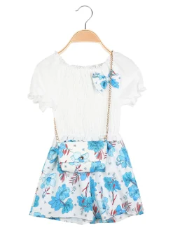 Solada Tutina jumpsuit da bambina a fiori con borsetta