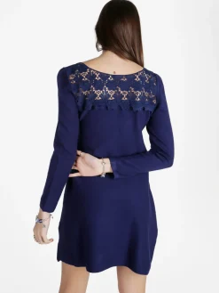 Solada Vestito da donna a maniche lunghe con scollo in pizzo macramè