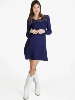 Solada Vestito da donna a maniche lunghe con scollo in pizzo macramè