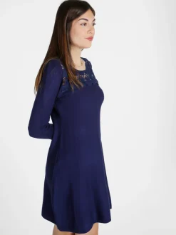 Solada Vestito da donna a maniche lunghe con scollo in pizzo macramè