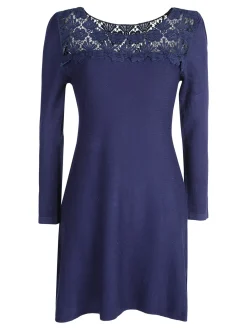 Solada Vestito da donna a maniche lunghe con scollo in pizzo macramè