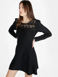 Solada Vestito da donna a maniche lunghe con scollo in pizzo macramè