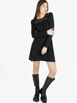 Solada Vestito da donna a maniche lunghe con scollo in pizzo macramè