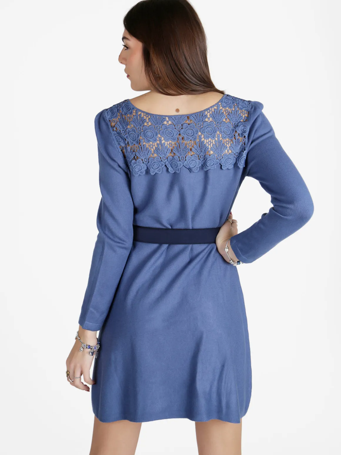 Solada Vestito da donna a maniche lunghe con scollo in pizzo macramè