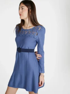 Solada Vestito da donna a maniche lunghe con scollo in pizzo macramè