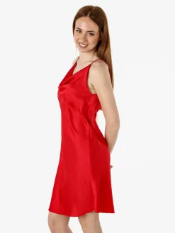 Solada Vestito da donna con spalline sottili e scollo a cascata - rosso