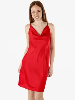 Solada Vestito da donna con spalline sottili e scollo a cascata - rosso