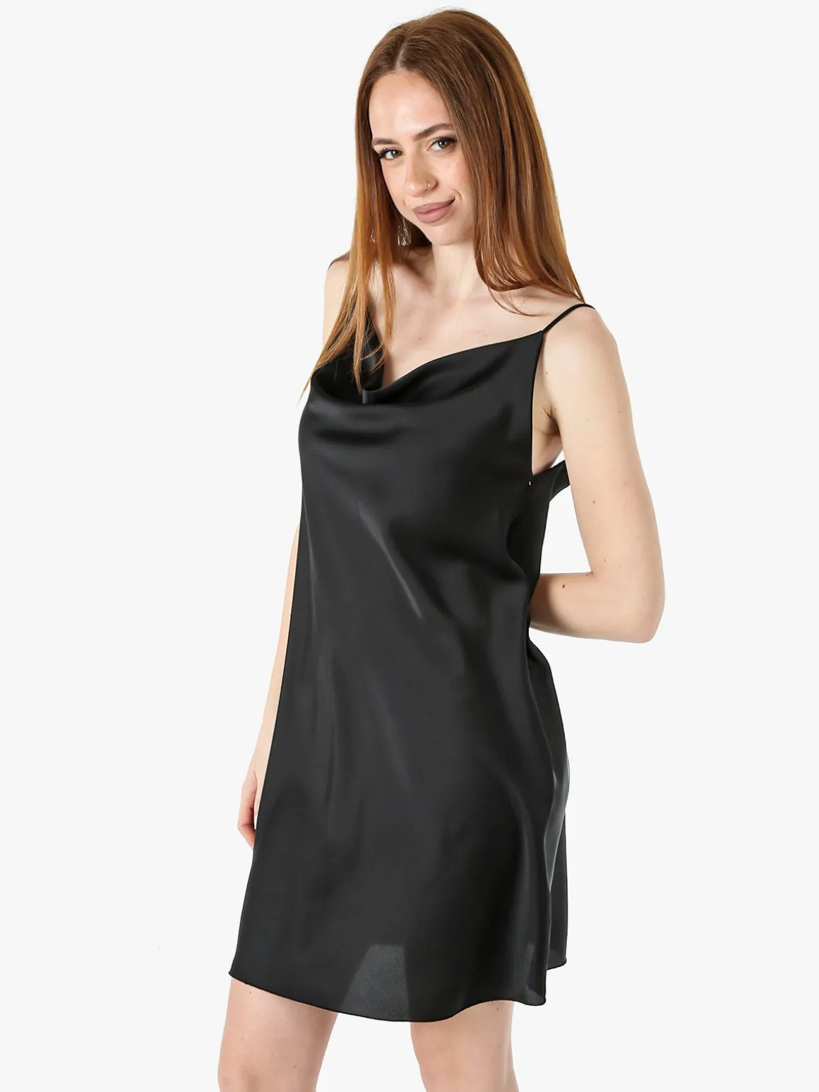 Solada Vestito da donna con spalline sottili e scollo a cascata - nero