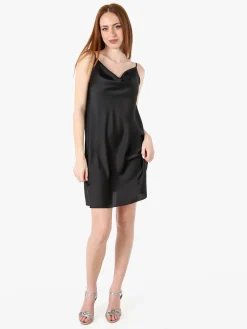 Solada Vestito da donna con spalline sottili e scollo a cascata - nero