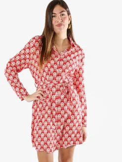 Solada Vestito donna a camicia con maniche lunghe - rosso