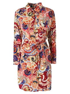 Solada Vestito donna a camicia con stampe a maniche lunghe e taschino - arancione
